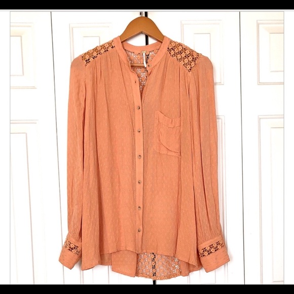 Free People Peach Best Button Down Shirt - Picture 3 of 5
